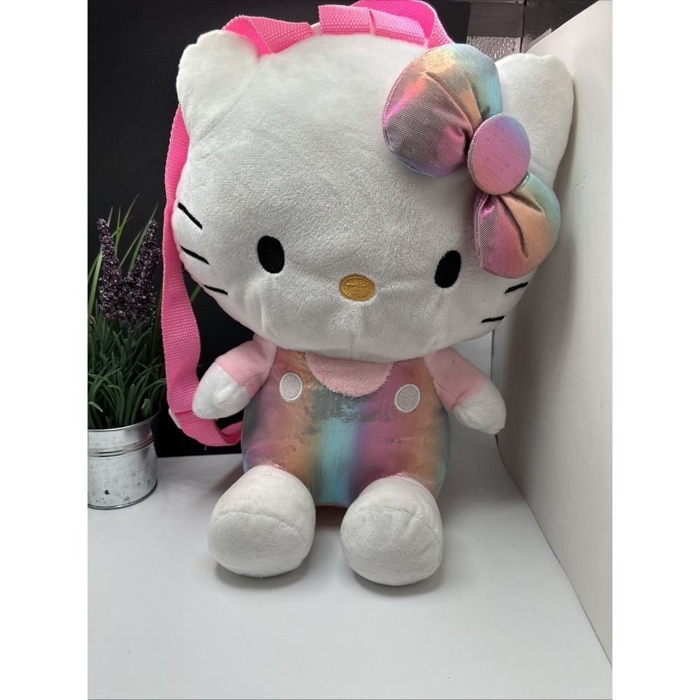 Hello Kitty‎ Rainbow iridescent pink Plush Backpack adjustable straps 10x8x14